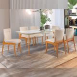 Conjunto Sala De Jantar Mesa Versales 140cm Com 6 Cadeiras Debora estrutura Em Madeira Maciça E Tampo Mdf/vidro Cinamomo/off White/losango