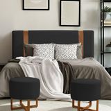 Cabeceira Estofada Cama Casal King Alça Em Couro Zeus 195cm Veludo Preto - Luxo Estofados - Cor: Preto