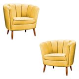 Kit 2 Poltronas Decorativa Ariel Petala Com Pés De Madeira Star Confort Amarelo