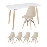 Mesa De Jantar Retangular Eames 60 X 120 Cm Branco + 4 Cadeiras Eiffel Dsw Nude