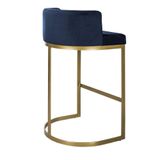 Banqueta Alta Estofada Estrutura Aço Carbono Belly Ii Base Dourada 65cm Suede Azul