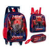 Kit Mochila De Rodinhas Infantil Escolar Dark Spider Aranha