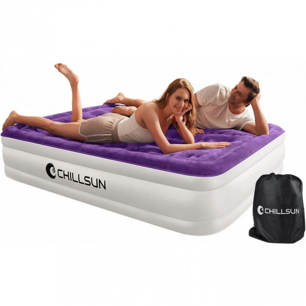 Colchao Inflavel Casal Queen Com Bomba Embutida, Para Ate 300kg, Chillsun, Roxa