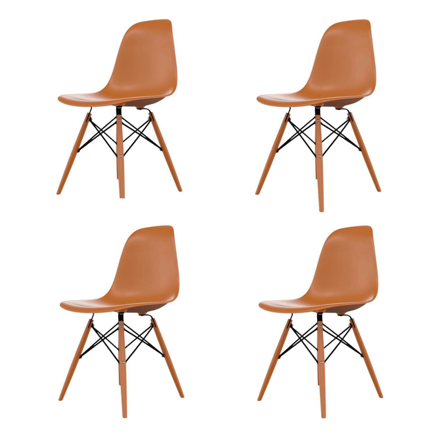 Conjunto Com 4 Cadeiras Para Sala De Jantar Eames Pp Dsw Inj Tangerina