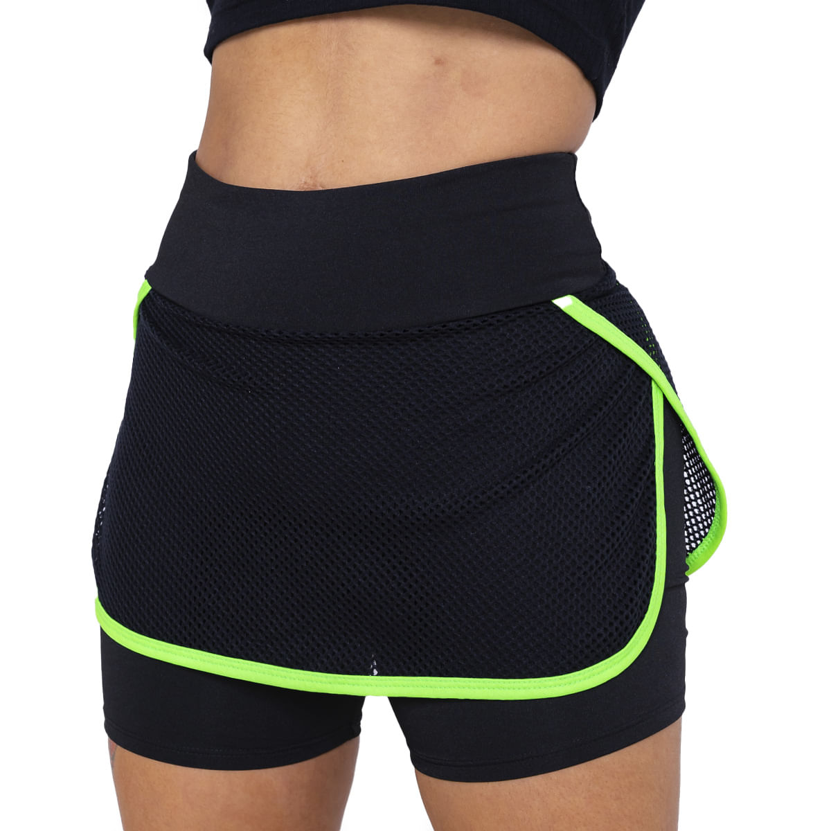 Shorts Saia Para Ginastica Academia Tenis Praia Cintura Alta Suplex Fitness Donna Martins