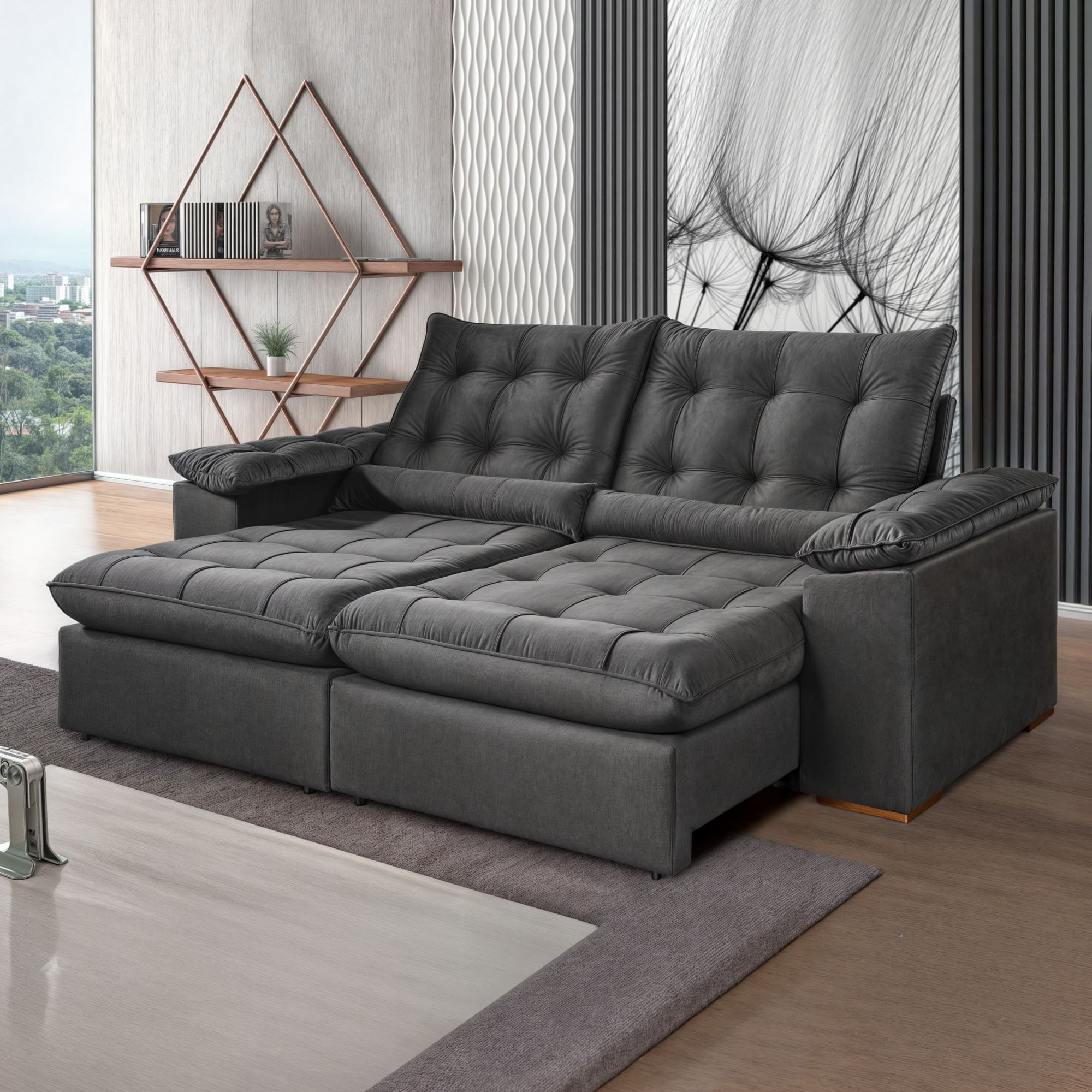 Sofá Retrátil E Reclinável 3 Lugares 250cm Dubai Preto