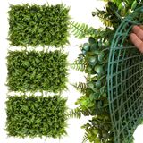 3 Placas De Plantas Artificiais Samambaia Com Eucalipto Para Parede Verde Folhagens Volumosas 60x40cm