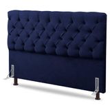 Cabeceira Cama Box Casal King Size Lylla 195cm Capitonê Com Frame Suede Azul Marinho - Abmaza