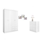 Quarto Infantil Guarda Roupa 4 Portas Cômoda 3 Gavetas E Nichos Louise Branco