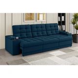 Sofá Confort Premium 2,30m Assento Retrátil/Reclinável Porta Copos e USB Suede Azul - Xflex Sofás