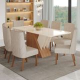 Conjunto Sala De Jantar Mesa Tampo Mdf E Vidro 8 Cadeiras Jéssica Espresso Móveis Nature/off White