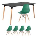 Mesa De Jantar Retangular Eames 80 X 140 Cm Preto + 4 Cadeiras Eiffel Dsw Verde Escuro