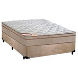 Cama Box Casal Suede + Colchão Casal Molas Tecnopedic Revolution Castor 138x188x67cm Cor:bege