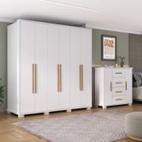 Quarto De Casal Completo Guarda Roupa 6 Portas 3 Gavetas Com Cômoda Branco