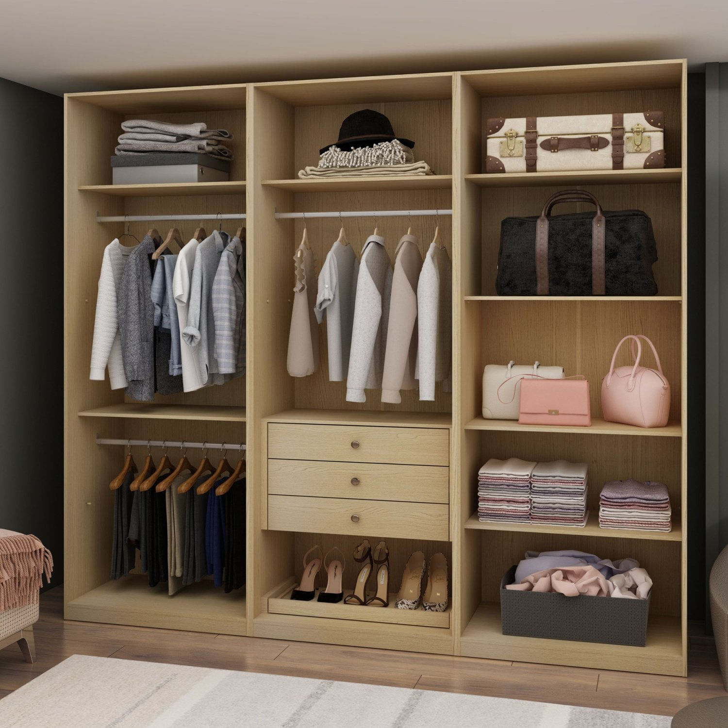 Módulo Closet Casal Sem Portas 3 Gaveta 100% Mdf Infinity Savana