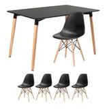 Mesa De Jantar Retangular Eames 80 X 120 Cm Preto + 4 Cadeiras Eiffel Dsw Preto