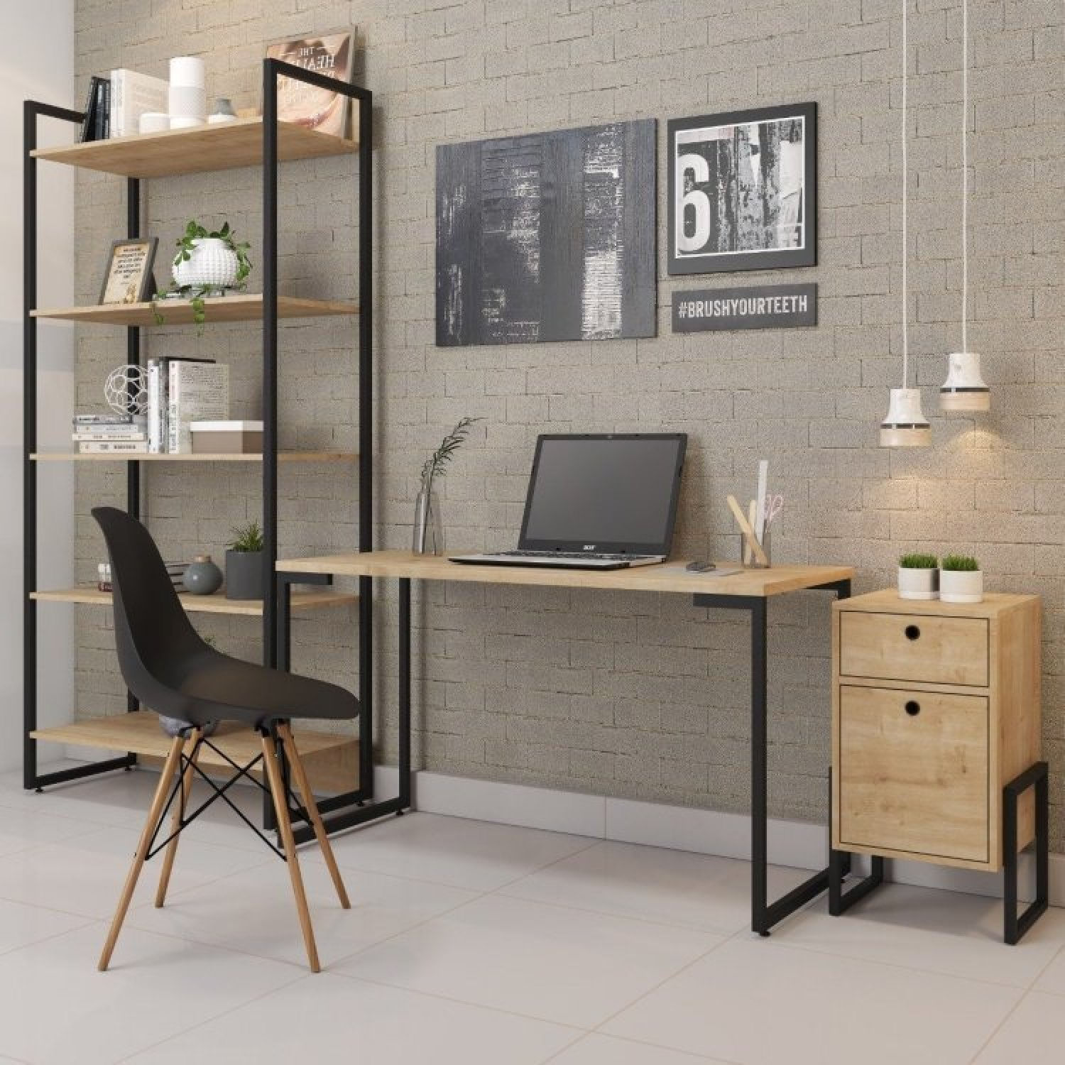 Conjunto Home Office 3 Peças 1 Escrivaninha 120cm 1 Estante Porto 1 Mesa De Cabeceira Wolli Espresso Móveis Amadeirado