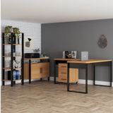 Conjunto Home Office 4 Peças 100% Mdf Mesa Em L , Gaveteiro, Armário E Estante Pradel Móveis