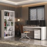 Conjunto Home Office 3 Peças Escrivaninha 150cm Com Gaveteiro E Estante Espresso Móveis Branco