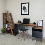 Conjunto Home Office 2 Peças Escrivaninha Com Estante Escada Estilo Industrial Artany Freijó/preto