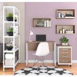 Conjunto Home Office 6 Peças Mesa Office Gaveteiro Estante E Nichos Noce Naturalle/branco