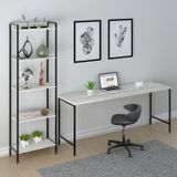 Conjunto Home Office 2 Peças Mesa Diretor Industrial 180cm E Estante 5 Prateleiras Compace Snow