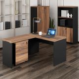 Mesa De Escritório  Em L Com Gaveteiro, Armário Estante E Armário Fechado Espresso Móveis Marrom/preto