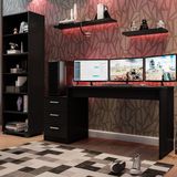 Conjunto Home Office 2 Peças Mesa Gamer e Estante 5 Prateleiras Móveis Leão Preto