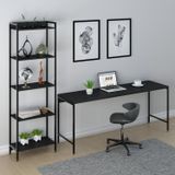 Conjunto Home Office 2 Peças Mesa Diretor Industrial 180cm E Estante 5 Prateleiras Compace Preto Onix