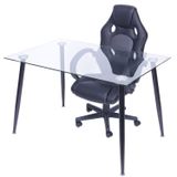 Conjunto Home Office 2 Peças Mesa Taurus Tampo Vidro E Cadeira Gamer Raptor Espresso Móveis Preto