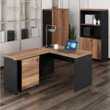 Mesa De Escritório Em L Com Gaveteiro, Armário Estante E Armário Fechado Espresso Móveis Marrom/preto