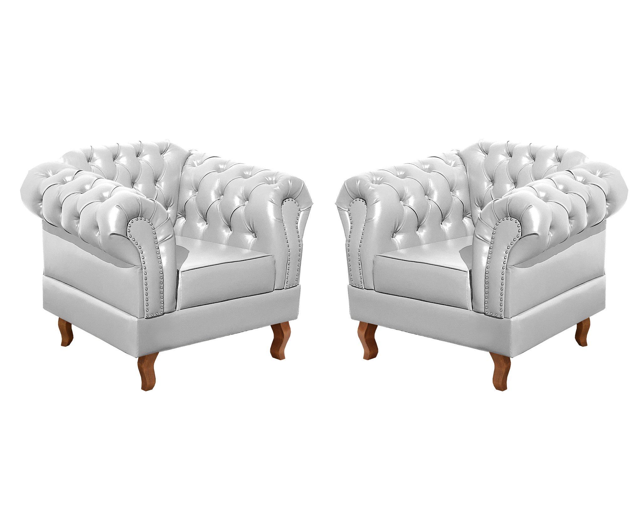 Conjunto 2 Poltronas Chesterfield Dom Pedro Decoração Sala Recepção Retrô Branco