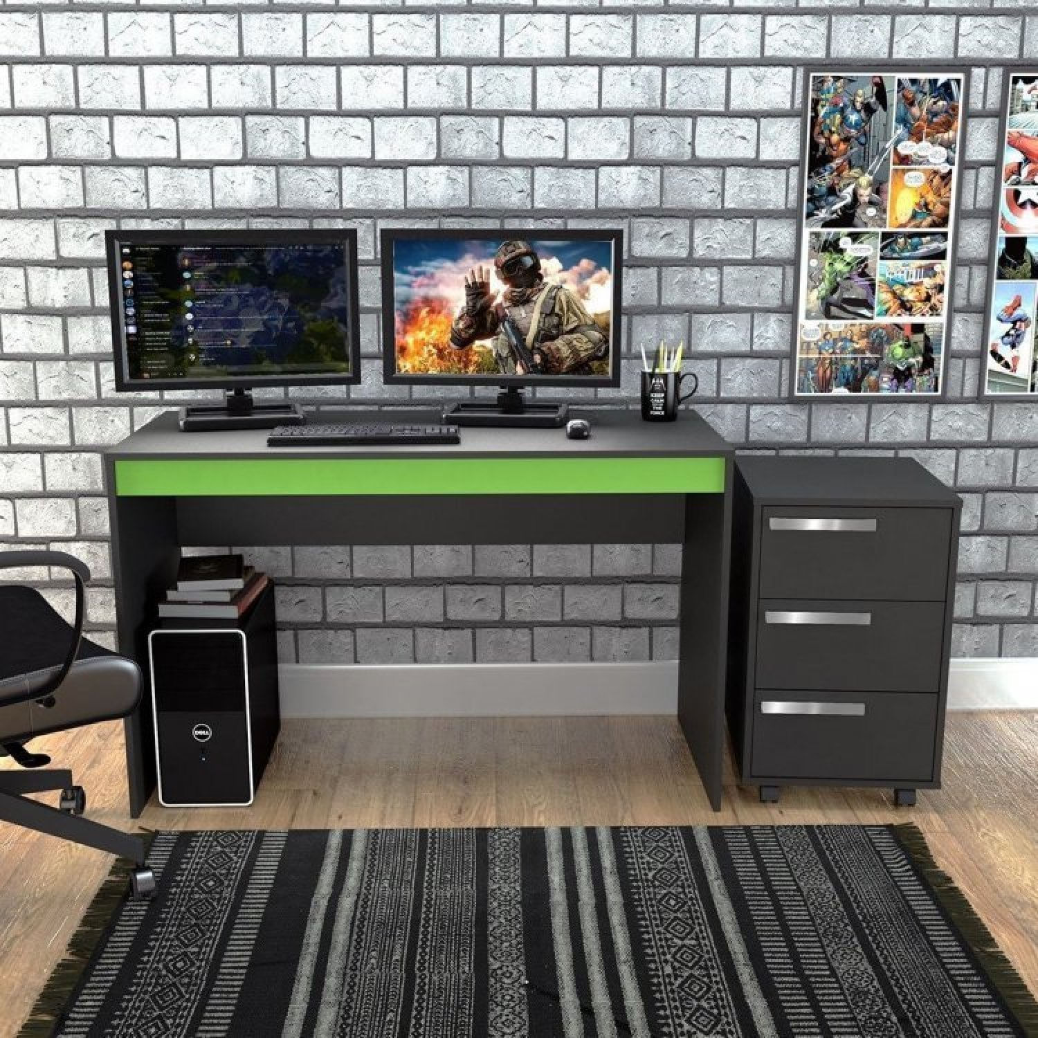 Home Office Gamer Com Mesa E Gaveteiro B29