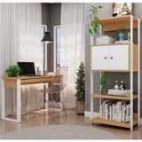 Escrivaninha Para Escritório 120cm 1 Gaveta Com Armário 2 Portas 100% Mdf Espresso Móveis Branco/freijó