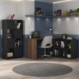 Home Office Completo Com Mesa Em L E Armário Preto/ipê