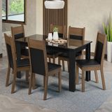Sala De Jantar Mesa Tampo De Vidro 6 Cadeiras Preto-rustic Dora Madesa Preto-rustic
