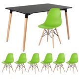 Mesa De Jantar Retangular Eames 80 X 120 Cm Preto + 6 Cadeiras Eiffel Dsw Verde Claro