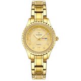 Relógio Feminino De Quartzo Com Strass Em Aço Inoxidável Casual Dourado