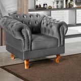 Poltrona Dom Pedro Chesterfield Retrô Decorativa Cinza Grafite