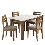 Conjunto Sala De Jantar Mesa Miami 1,20m 4 Cadeiras Dakar Cedro / Off White / Mascavo Dobuê Cast/bco