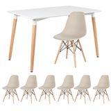 Mesa De Jantar Retangular Eames 80 X 120 Cm Branco + 6 Cadeiras Eiffel Dsw Nude