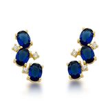 Brinco Earcuff Com Zircônias Ovais Em Cores Banhados A Ouro 18k Azul