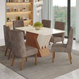 Conjunto Sala De Jantar Mesa Tampo Mdf E Vidro 6 Cadeiras Jéssica Espresso Móveis Nature/off White/cacao