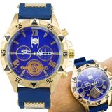 Relogio Masculino Aço Inox Dourado Silicone Banhado Thor Casual Presente Social