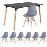 Mesa De Jantar Retangular Eames 80 X 120 Cm Preto + 6 Cadeiras Eiffel Dsw Cinza Escuro