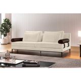 Sofa 3 Lugares Living Goya Tecido Boucle Italiano Marfim 160 Cm Braço Couro Híbrido Espresso Móveis Bege Marfim