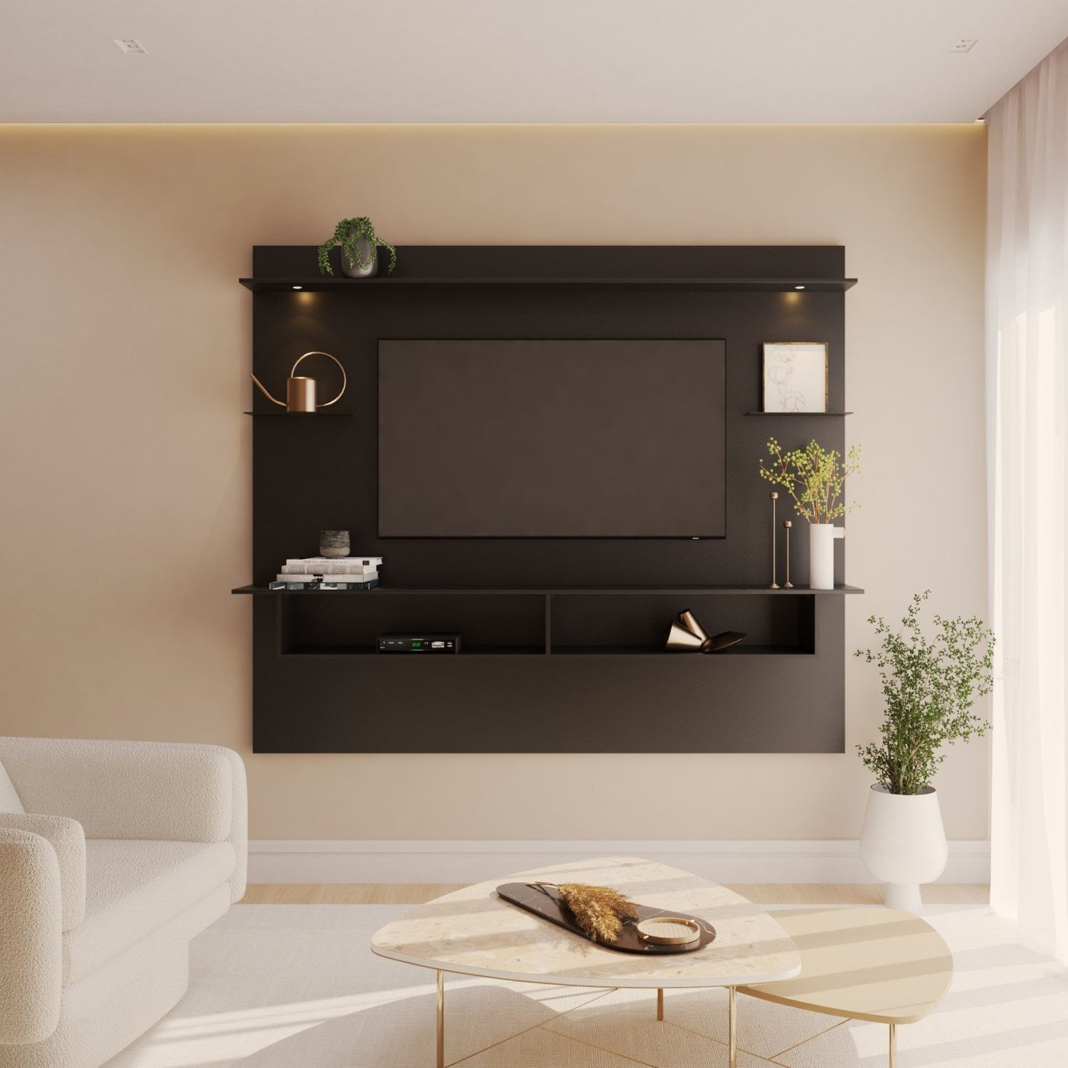 Painel Para Tv Até 50 Polegadas Com 2 Nichos Viena Preto Perfect Touch