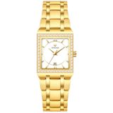 Relógio De Pulso Feminino Casual Com Strass Em Aço Inoxidavel Impermeavel Branco Dourado