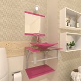 Gabinete Para Banheiro Vidro 40 Cm Cuba Quadrada E Espelheira Vmex Rosa