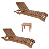 Conjunto 2 Espreguiçadeiras E 1 Mesinha De Centro Para Jardim Em Madeira Maciça Madeira